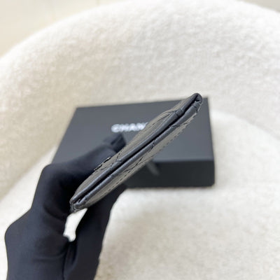 Chanel Flat Card Holder with Zipped Coin Compartment in Black Calfskin and BHW