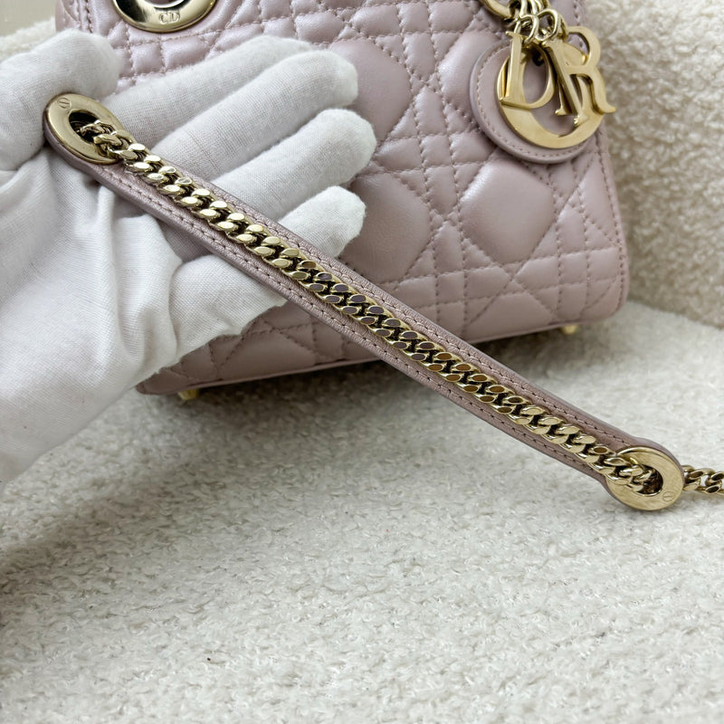 Dior Mini Lady Dior in Iridescent Pearly Pink Lambskin and LGHW