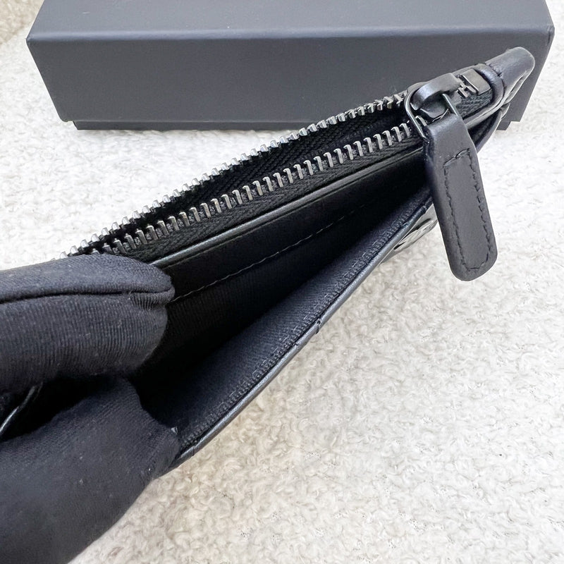 Chanel Flat Card Holder with Zipped Coin Compartment in Black Calfskin and BHW