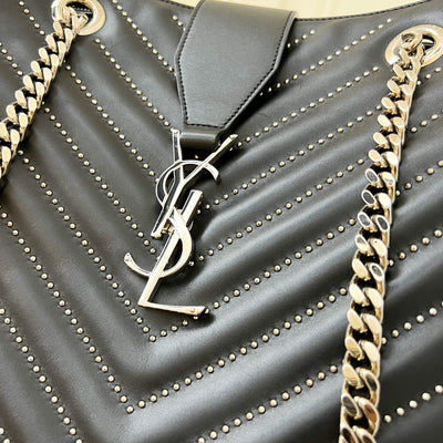 Saint Laurent YSL Studded Tote in Black Calfskin and SHW