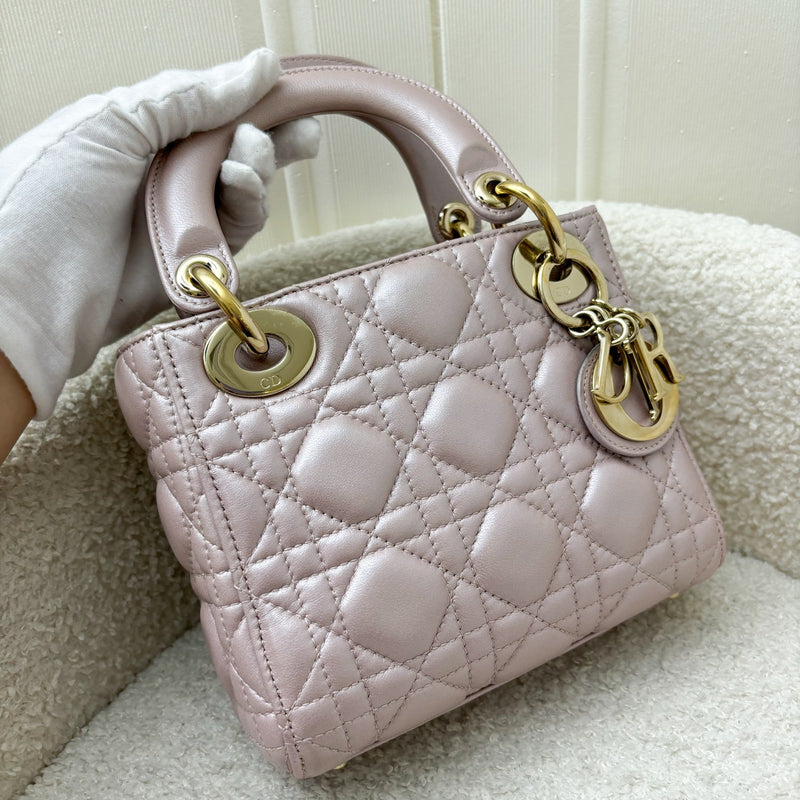 Dior Mini Lady Dior in Iridescent Pearly Pink Lambskin and LGHW