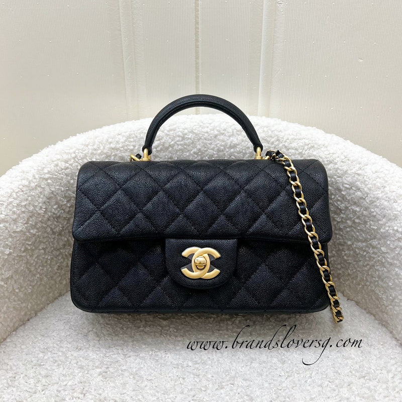 Chanel Top Handle Mini Rectangle Flap in 21S Black Caviar Aged GHW