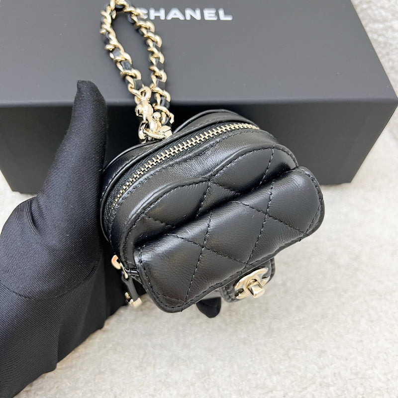 [Below Retail Deal!] Chanel 25B Mini Heart Bag Charm in Black Lambskin and GHW (Model: AP4838)