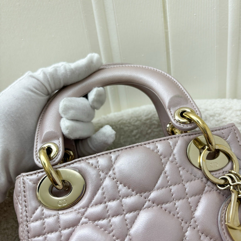 Dior Mini Lady Dior in Iridescent Pearly Pink Lambskin and LGHW