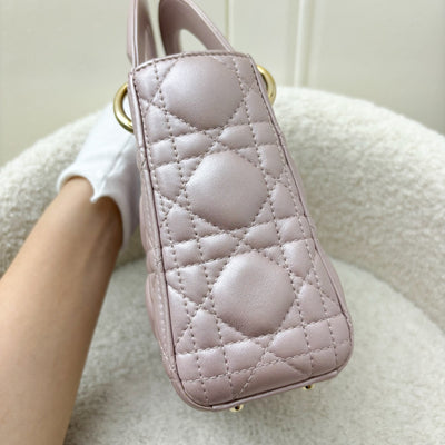 Dior Mini Lady Dior in Iridescent Pearly Pink Lambskin and LGHW