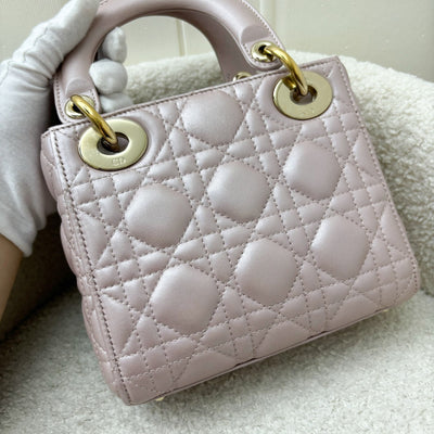 Dior Mini Lady Dior in Iridescent Pearly Pink Lambskin and LGHW