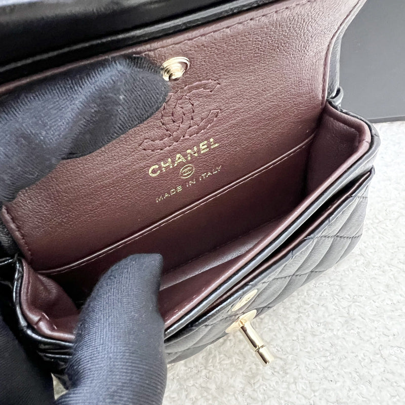 Chanel Classic Mini Bag with Hook Bag Charm with Pearls and Crystals in Black Lambskin and LGHW (Model: AP4760)