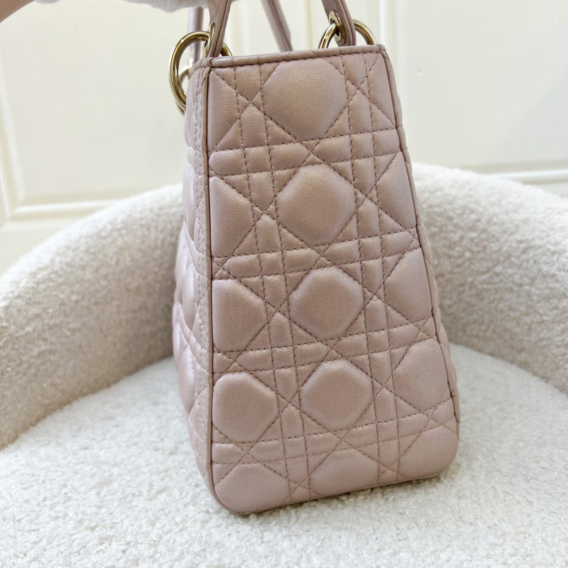 Dior Medium Lady Dior in Lotus Pearly Pink Lambskin LGHW