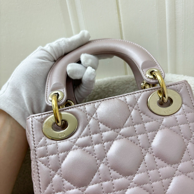 Dior Mini Lady Dior in Iridescent Pearly Pink Lambskin and LGHW