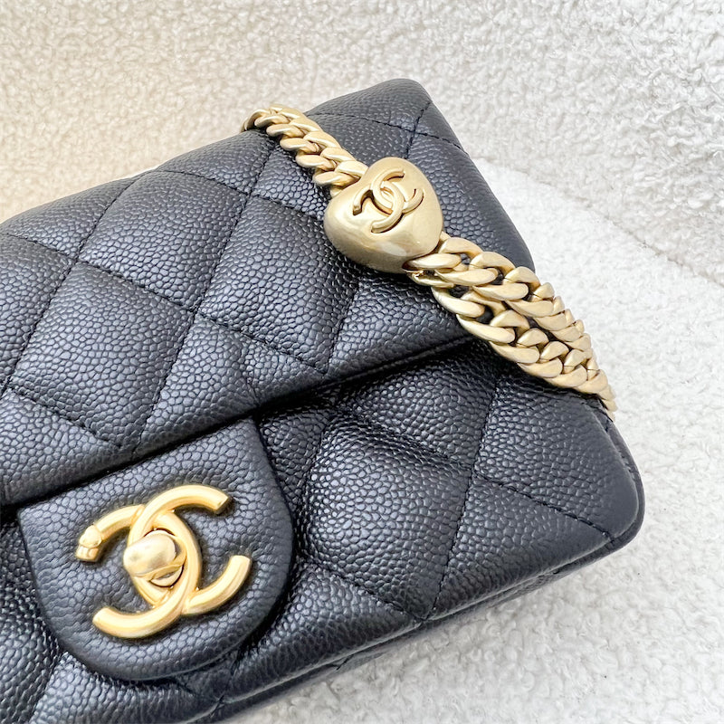 Chanel 23P Heart Adjustable Chain Mini 19cm Flap Bag in Black Caviar AGHW