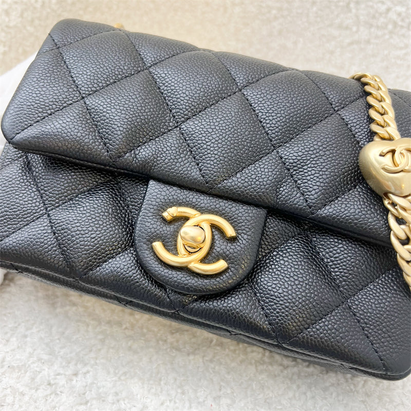 Chanel 23P Heart Adjustable Chain Mini 19cm Flap Bag in Black Caviar AGHW