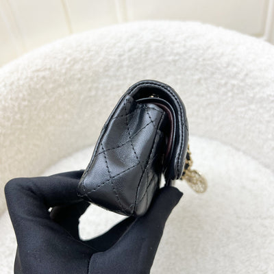 Chanel Classic Mini Bag with Hook Bag Charm with Pearls and Crystals in Black Lambskin and LGHW (Model: AP4760)
