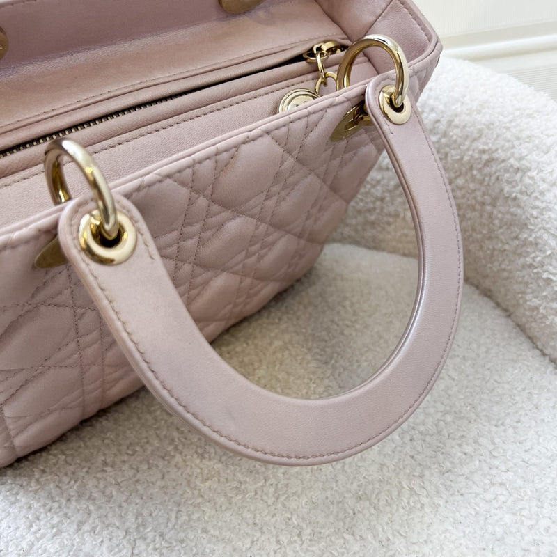 Dior Medium Lady Dior in Lotus Pearly Pink Lambskin LGHW