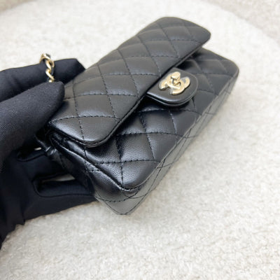 Chanel Classic Mini Bag with Hook Bag Charm with Pearls and Crystals in Black Lambskin and LGHW (Model: AP4760)