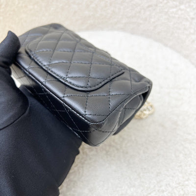 Chanel Classic Mini Bag with Hook Bag Charm with Pearls and Crystals in Black Lambskin and LGHW (Model: AP4760)