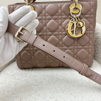 Dior Medium Lady Dior in Blush Pink Lambskin and LGHW (New Version with Adjustable Strap)