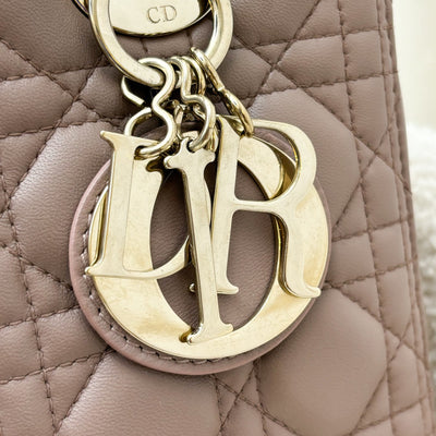 Dior Medium Lady Dior in Blush Pink Lambskin and LGHW (New Version with Adjustable Strap)