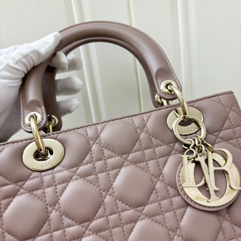 Dior Medium Lady Dior in Blush Pink Lambskin and LGHW (New Version with Adjustable Strap)