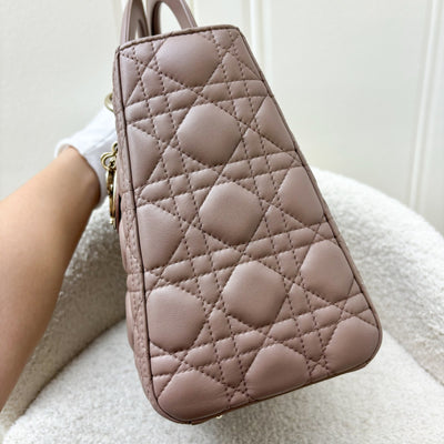 Dior Medium Lady Dior in Blush Pink Lambskin and LGHW (New Version with Adjustable Strap)