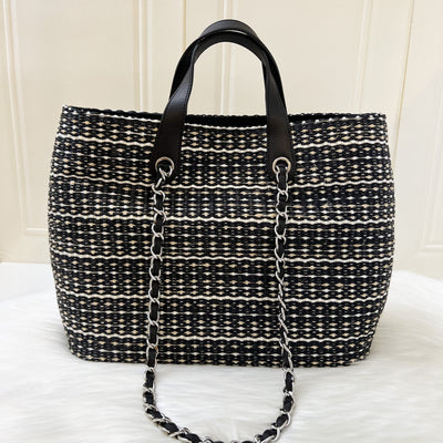 Chanel Seasonal Tote Bag in Black and Ivory Jute and Black Leather with SHW