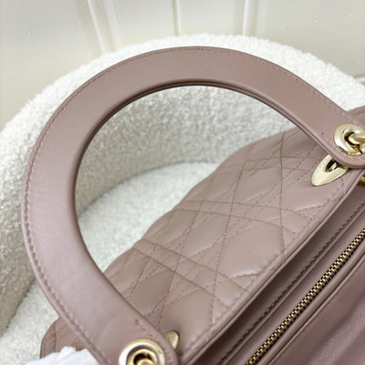 Dior Medium Lady Dior in Blush Pink Lambskin and LGHW (New Version with Adjustable Strap)