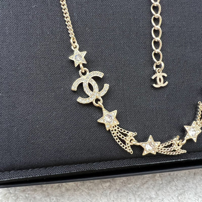 Chanel 25B Shooting Stars Necklace with Diamantés in Light Gold HW (Model: ABG338)
