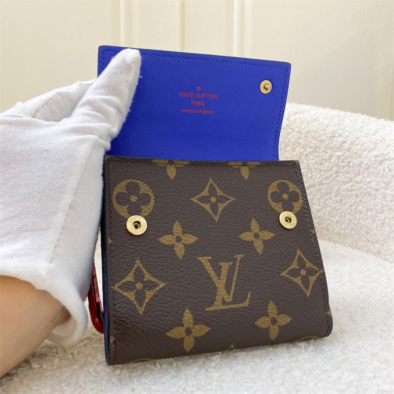 LV Kim Jones Bifold Compact Wallet in Monogram Canvas and Dark Blue Leather