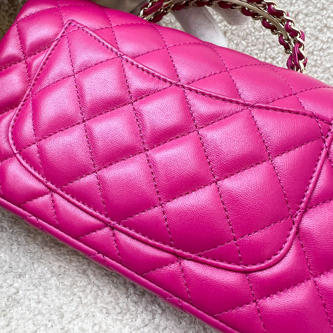 Chanel 23A Mini Rectangle Flap with Crystals Top Handle in Hot