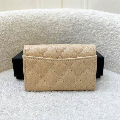 Chanel Classic Snap Card Holder in Beige Caviar and GHW