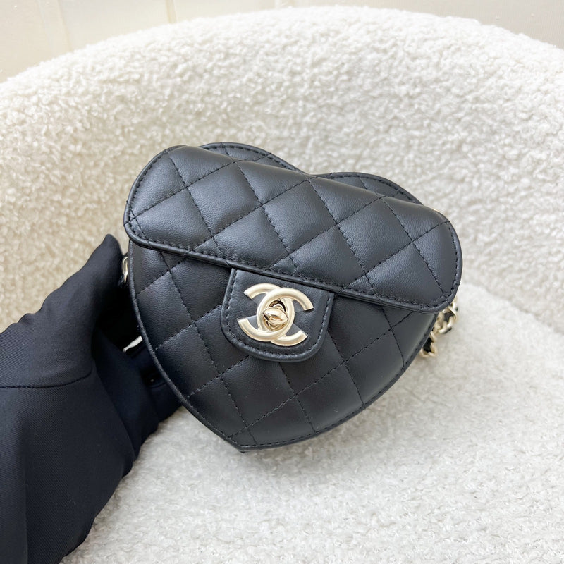 Chanel Mini Heart Clutch with Chain in Black Lambskin and GHW (Model: AP2784)