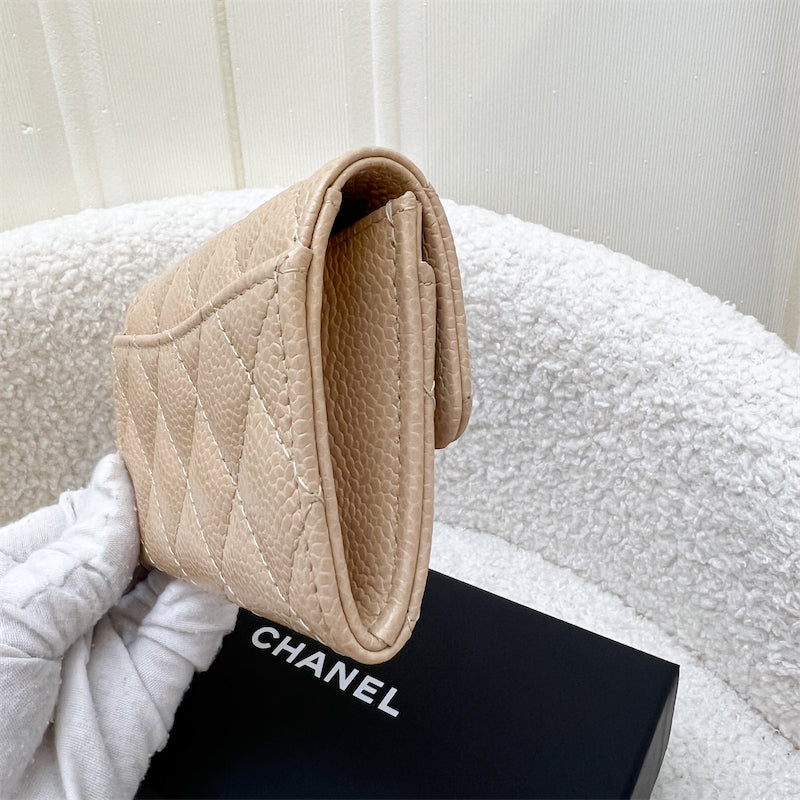 Chanel Classic Snap Card Holder in Beige Caviar and GHW