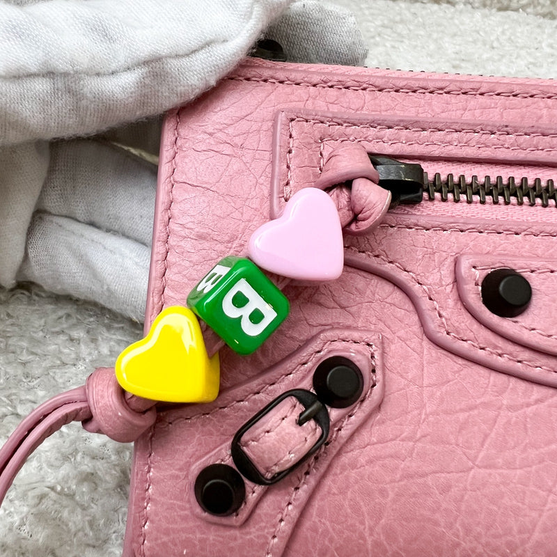 Balenciaga Zipped Card Holder with Coin Compartment in Pink Distressed Leather and BHW