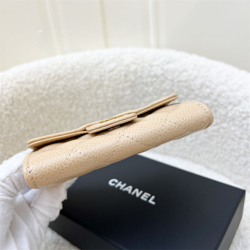 Chanel Classic Snap Card Holder in Beige Caviar and GHW