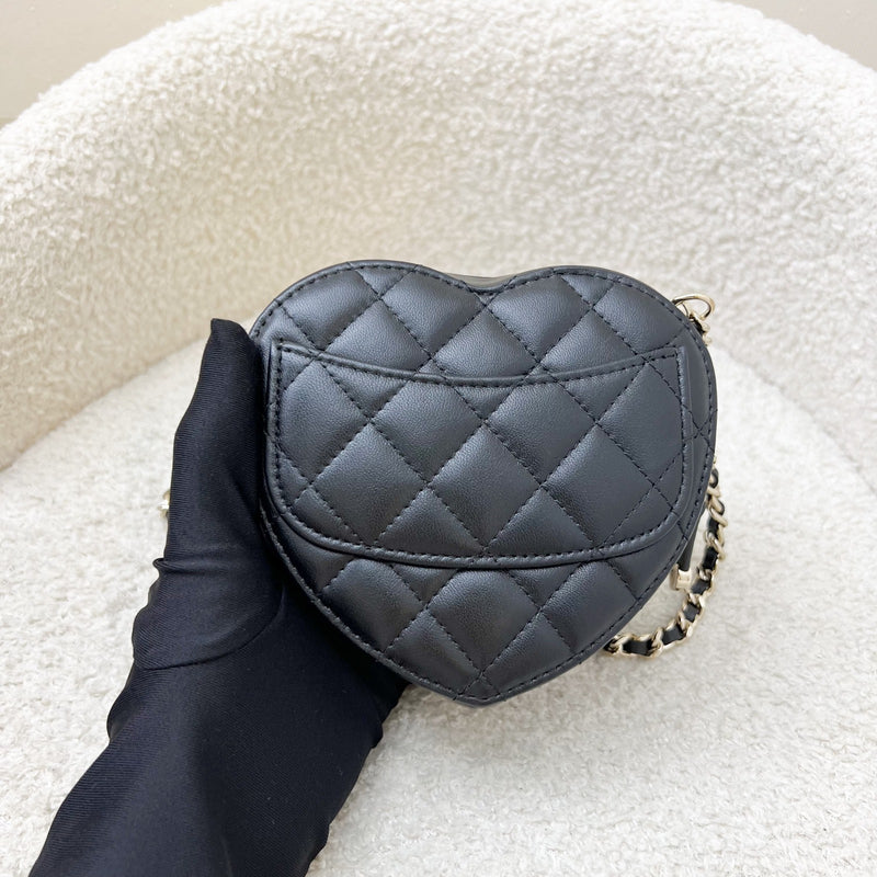 Chanel Mini Heart Clutch with Chain in Black Lambskin and GHW (Model: AP2784)