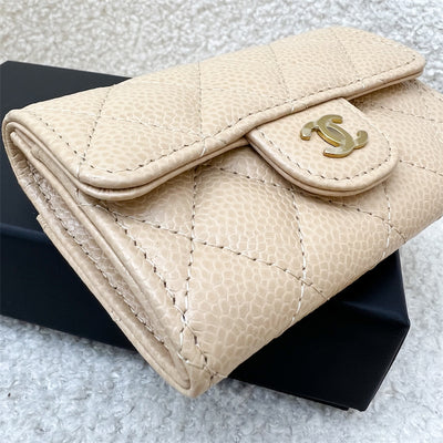 Chanel Classic Snap Card Holder in Beige Caviar and GHW