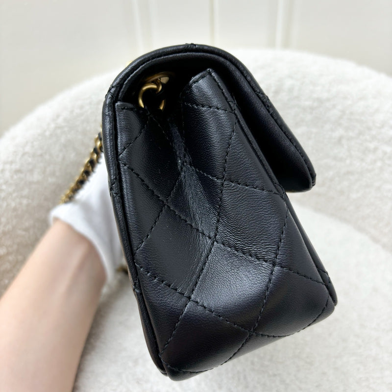 Chanel Classic Pearl Crush Mini Rectangle Flap in 23C Black Lambskin and AGHW