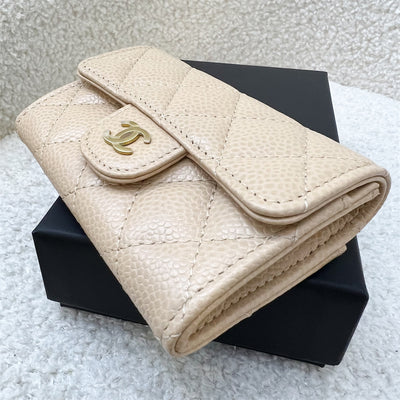 Chanel Classic Snap Card Holder in Beige Caviar and GHW