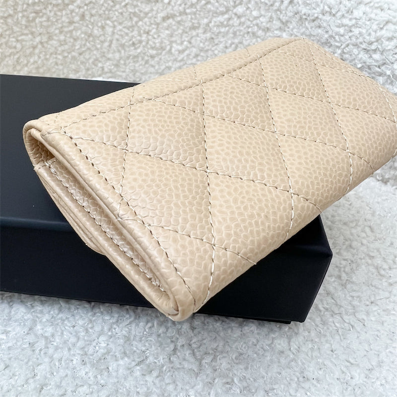 Chanel Classic Snap Card Holder in Beige Caviar and GHW