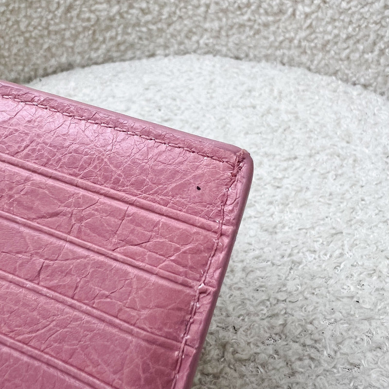 Balenciaga Zipped Card Holder with Coin Compartment in Pink Distressed Leather and BHW