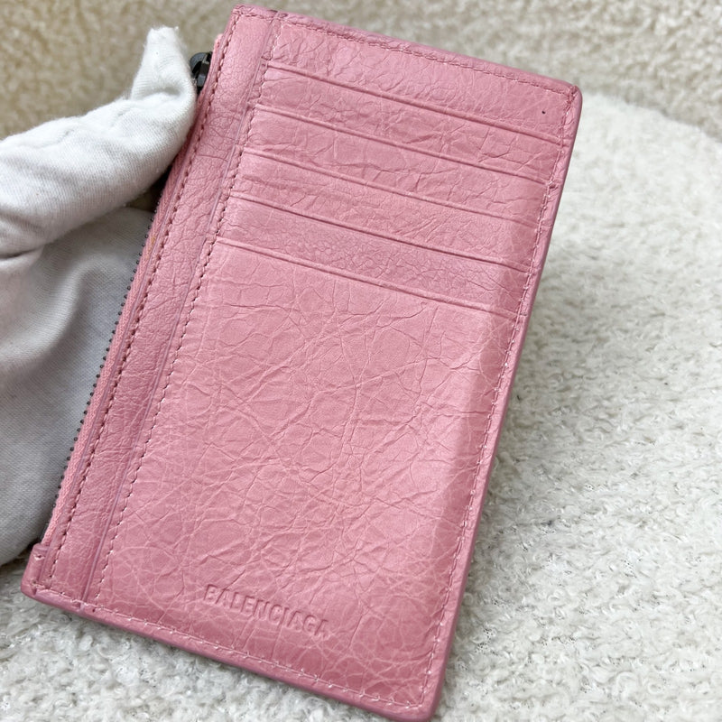 Balenciaga Zipped Card Holder with Coin Compartment in Pink Distressed Leather and BHW