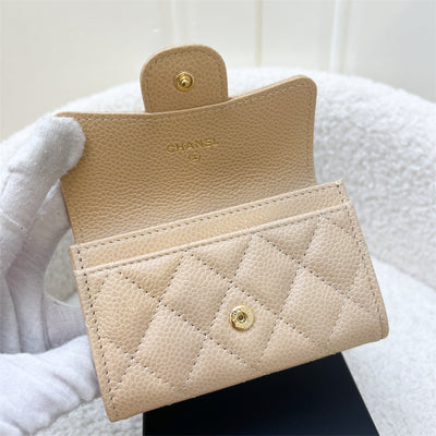 Chanel Classic Snap Card Holder in Beige Caviar and GHW