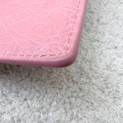 Balenciaga Zipped Card Holder with Coin Compartment in Pink Distressed Leather and BHW