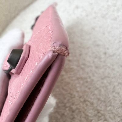 Balenciaga Zipped Card Holder with Coin Compartment in Pink Distressed Leather and BHW