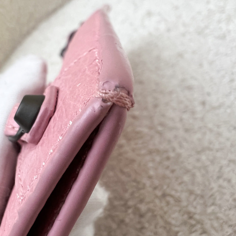 Balenciaga Zipped Card Holder with Coin Compartment in Pink Distressed Leather and BHW