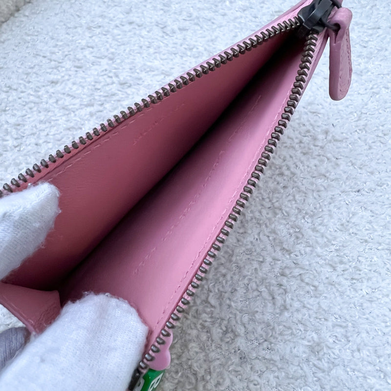 Balenciaga Zipped Card Holder with Coin Compartment in Pink Distressed Leather and BHW