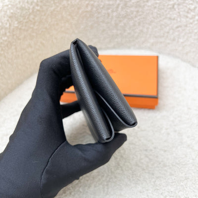 Hermes Calvi Duo Card Holder in Black Epsom Leather and PHW