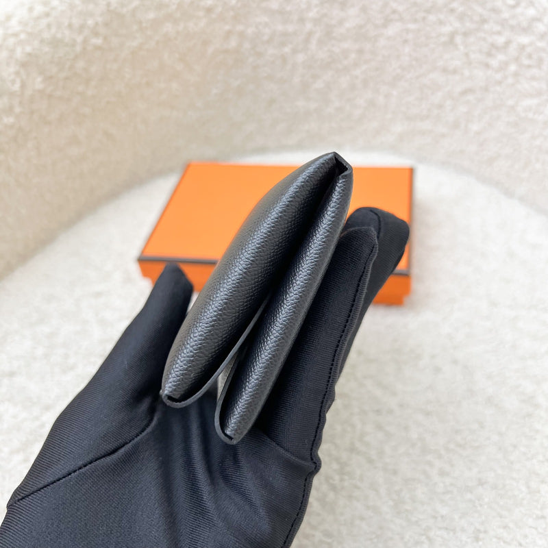 Hermes Calvi Duo Card Holder in Black Epsom Leather and PHW