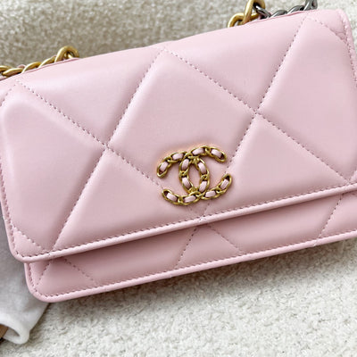 Chanel 19 Wallet on Chain WOC in 22B Pink Lambskin and 3-Tone HW (Model: AP0957)