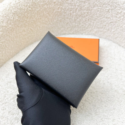 Hermes Calvi Duo Card Holder in Black Epsom Leather and PHW