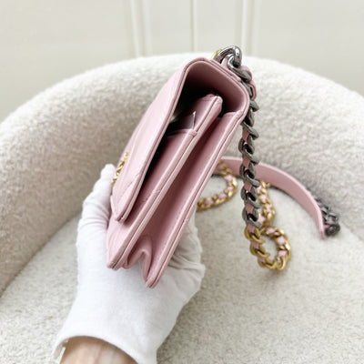 Chanel 19 Wallet on Chain WOC in 22B Pink Lambskin and 3-Tone HW (Model: AP0957)